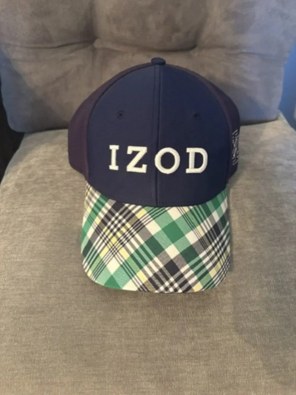 IZOD Navy Blue Plaid Brim Baseball/Golf Embroidered Logo Hat